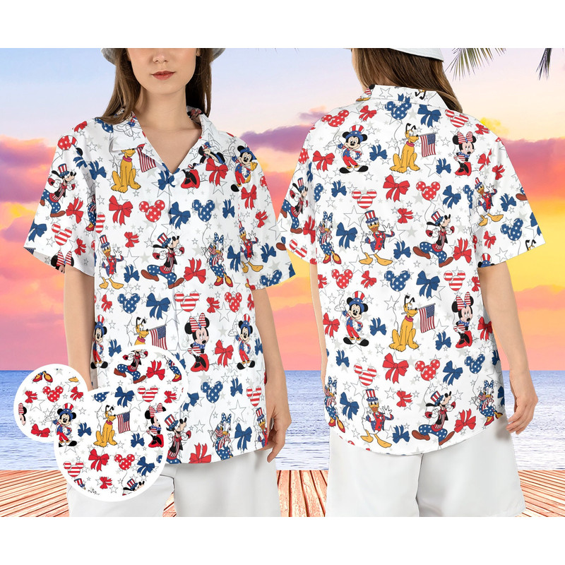 Mickey and Friends Independence Day Hawaiian Shirt, USA Flag Balloons Hawaii Shirt, Disneyland America Aloha Shirt, 4th of July Button Shirt.jpg