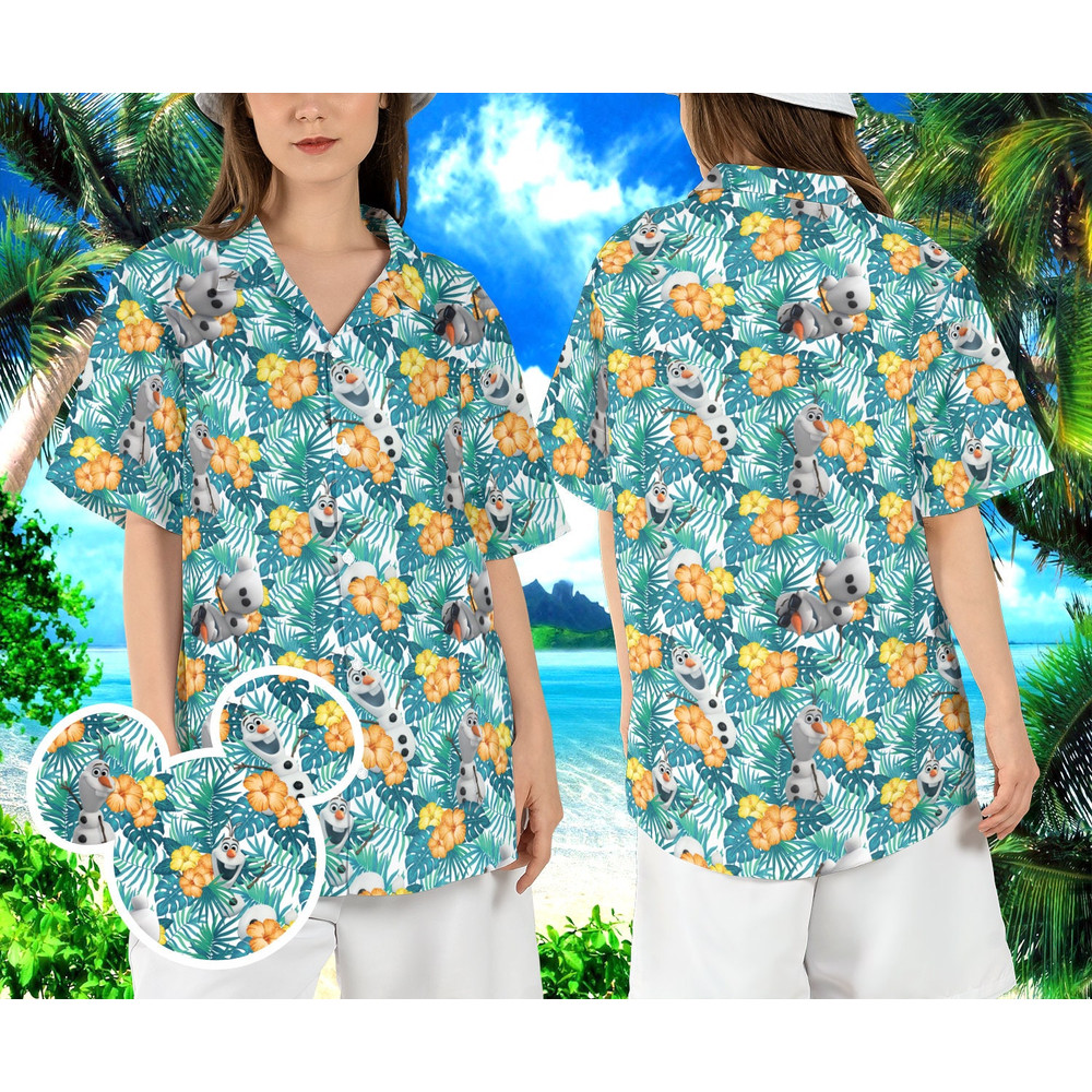 Olaf Tropical Hibiscus Hawaiian Shirt, Frozen Movie Beach Hawaii Shirt, Olaf the Snowman Beach Aloha Shirt, Disneyland Vacation Button Shirt.jpg