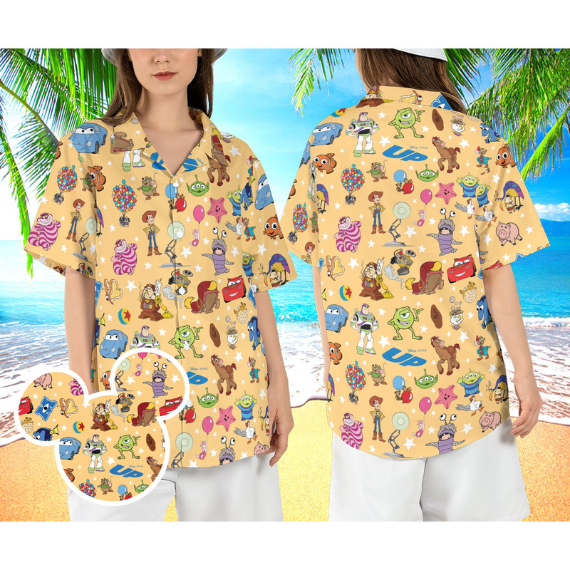 Pixar Movies Hawaiian Shirt, Disneyland Pixar Fest 2024 Hawaii Shirt, Toy Story Up House Balloon Aloha Shirt, Summer Vacay Mode Button Shirt.jpg