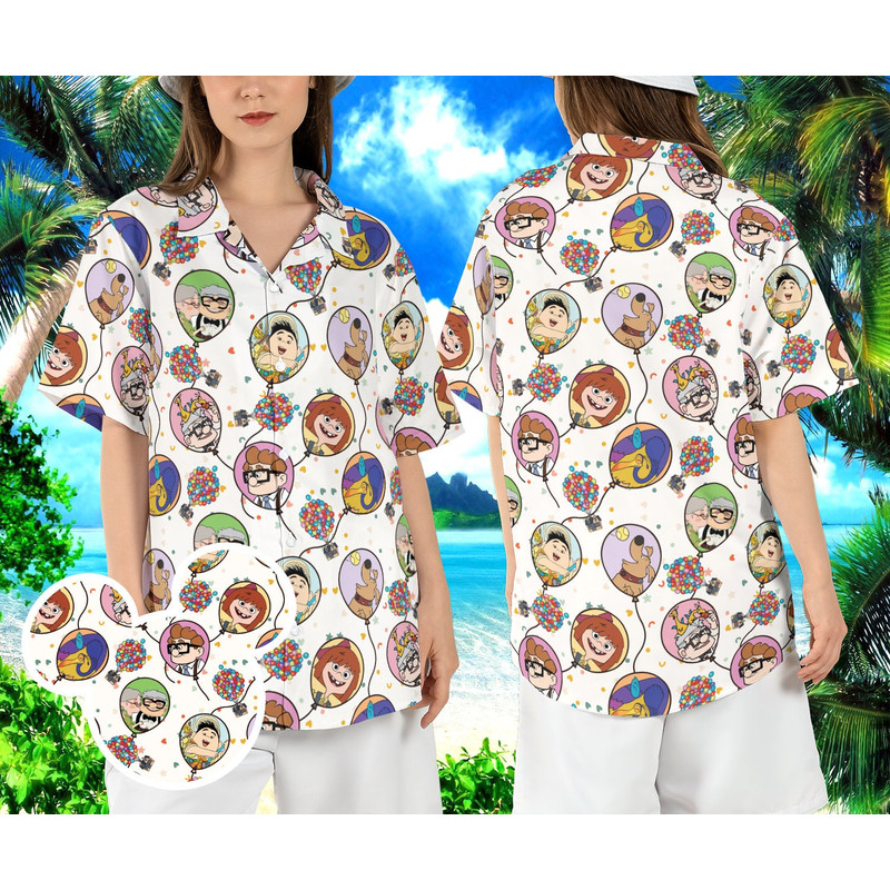 Up Movie Balloons Hawaiian Shirt, Carl Ellie Summer Hawaii Shirt, Pixar Up Beach Aloha Shirt, Disneyland Pixar Fest 2024 Button Shirt.jpg