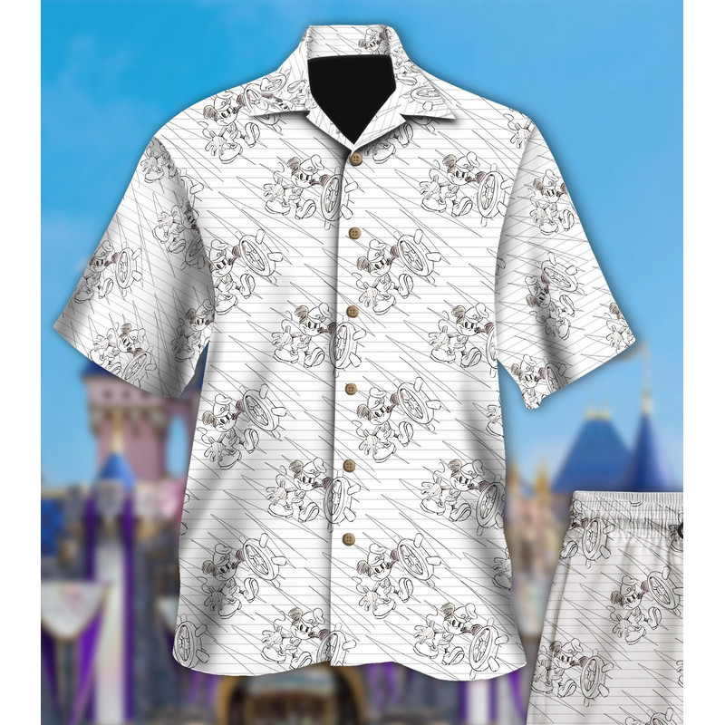 Animated Mouse Sailor Hawaiian Shirt, Sketch Of Steamboat Summer Beach Shirt, Magic Kingdom Character Inspired Aloha Hawaii Shirt.jpg