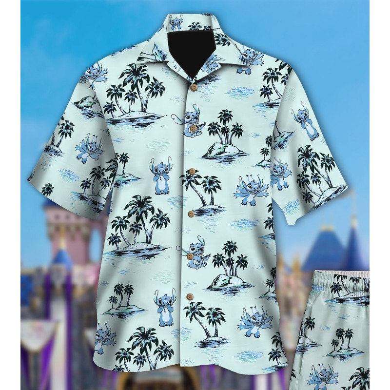 Blue Dog Summer Beach Palm Tree Shirt, Blue Dog Button Up Shirt, Dog Hawaiian Shirt, Funny Shirt Gift, Cartoon 3D All Over Print Shirt.jpg