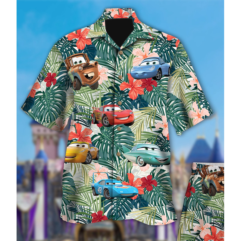 Car Characters Hawaiian T-Shirt, Tropical Palm Tree Kids Hawaii Tee, Aloha Beaches Button Up Shirt, Gift For Family.jpg