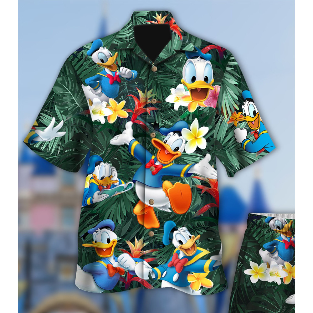 Funny Duck Hawaiian Shirt, Vacation Holiday Tropical Summer Trip Shirt, Floral Yellow Duck Beach Shirt, Short Sleeve Hawaiian Shirt.jpg