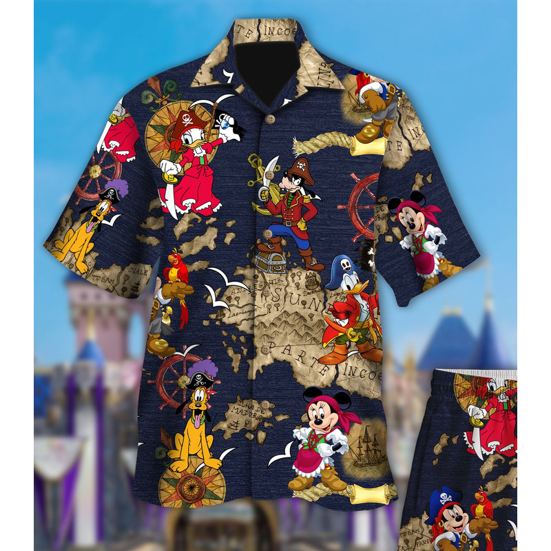 Funny Mouse And Friends Hawaiian Shirt, Pirates Hawaiian Shirt, Family Trip Matching Shirt, Summer Beach Team Shirt, Pirate Map movie Shirt.jpg
