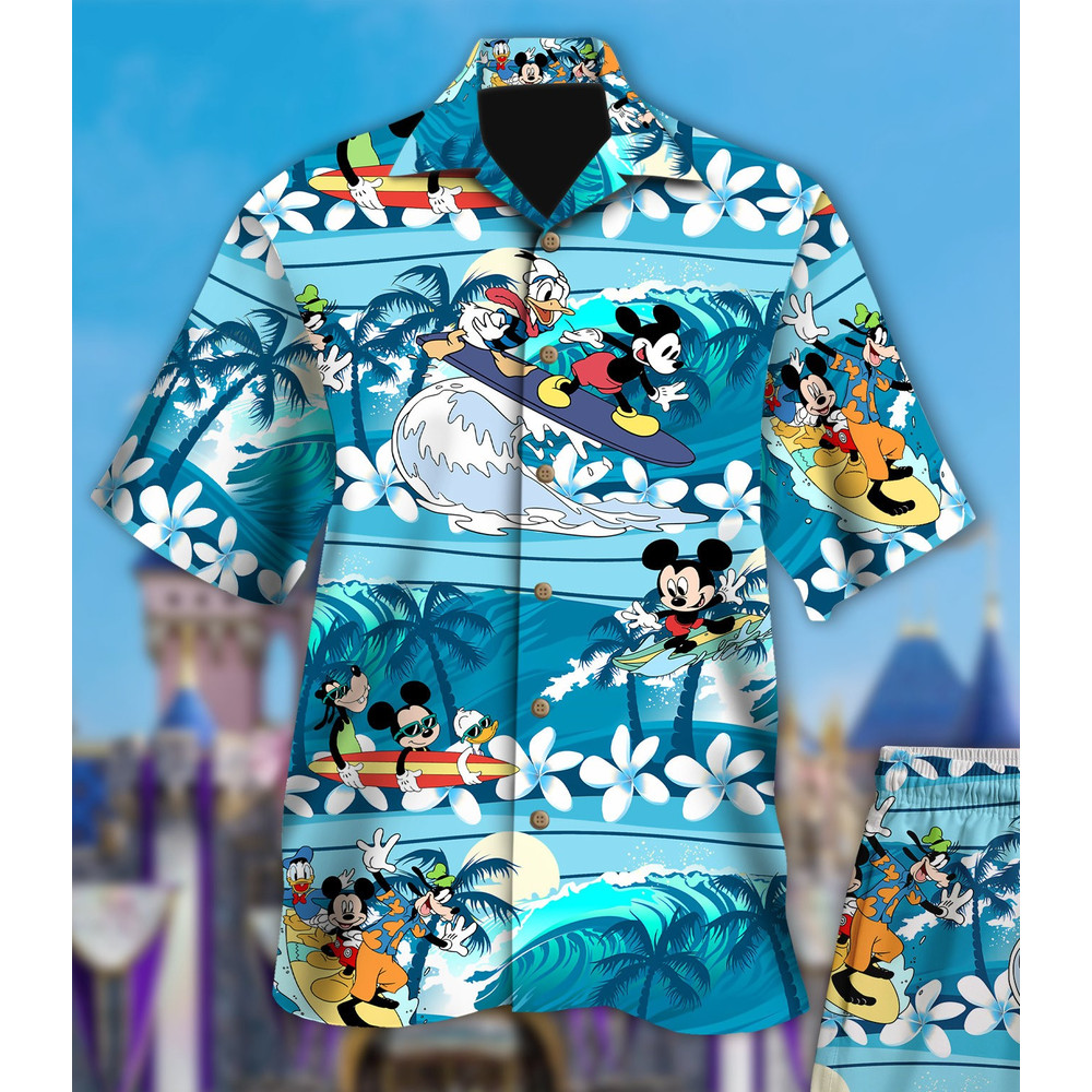 Mouse Surfing With Friends 3D All Over Printed Hawaiian Shirt, Mouse And Friends Aloha Shirt, Summer Vibe Vacation Shirt, Cute Hawaii Shirt.jpg