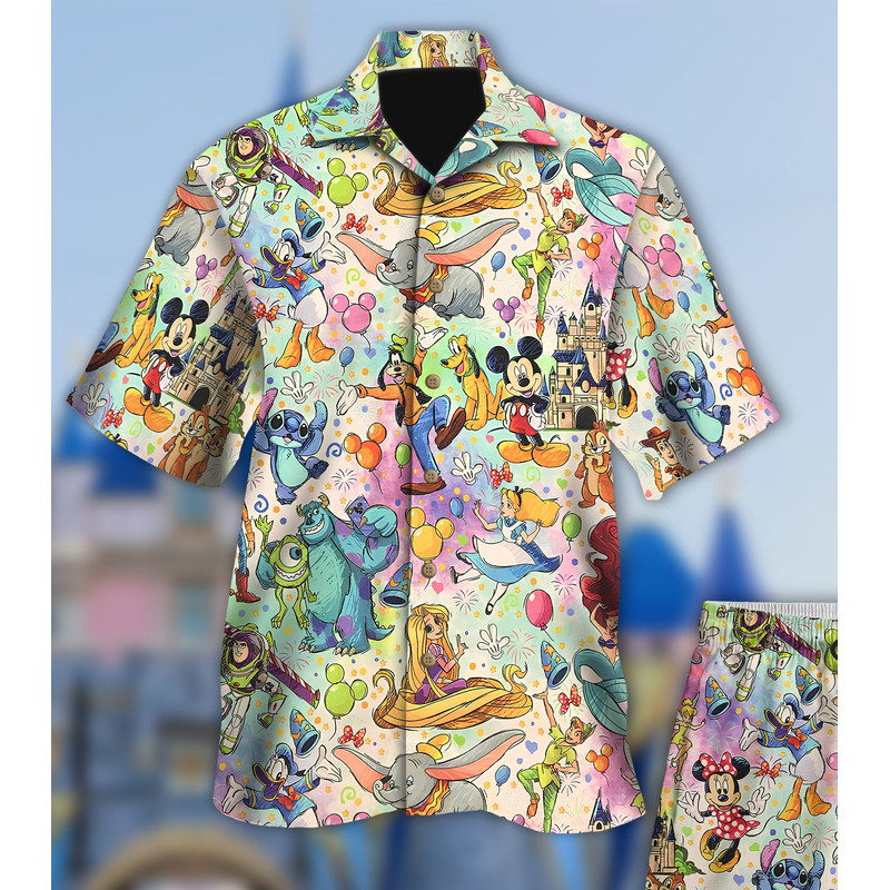 Movie Cartoon Characters Hawaiian Shirt, Summer Beach Trip Family Hawaiian T Shirt, Colorful Tropical Hawaiian Gift Tee.jpg