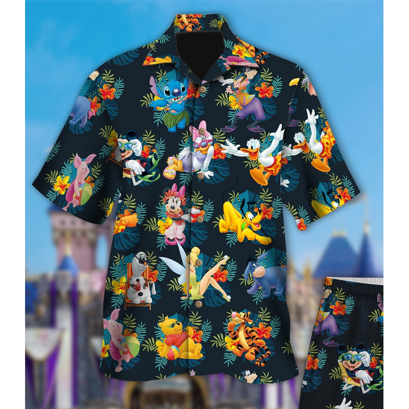 Movie Characters Group Beach Trip Hawaiian T-shirt, Mouse Duck Bear Family Summer Cruise Hawaii Shirt, Tropical Palm Tree Gift Tee.jpg