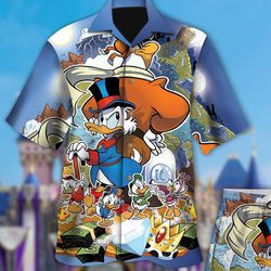 pilot duck cartoon 3d all over printed tropical shirt, triplet duck and rich uncle duck aloha shirt, summer vacation