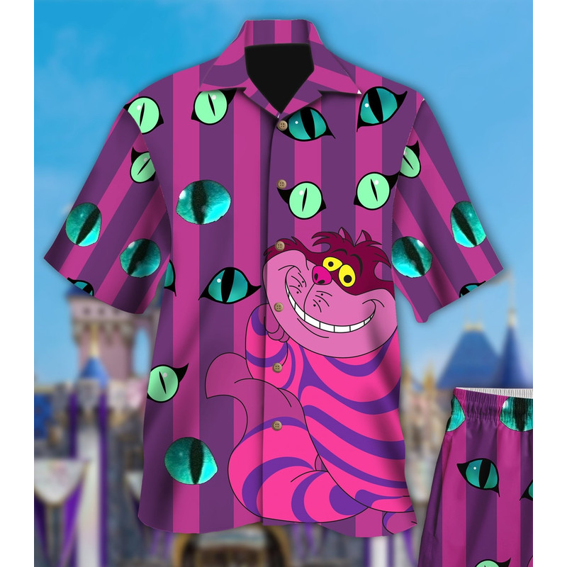 Pink Cat With Eyes Hawaii Shirt, Pink Cat Button Up Shirt, Magic World Hawaiian Shirt, Funny Shirt Gift, Wonderland 3D All Over Print Shirt.jpg