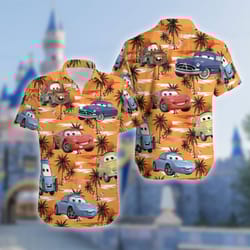 pixar cars tropical shirt, cars and friend summer vacation shirt, racing cars short sleeve shirt, lightning mcqueen