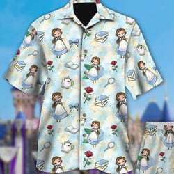 the beauty princess 3d all over printed tropical shirt, beauty character button up shirt, beauty and monster movie shirt