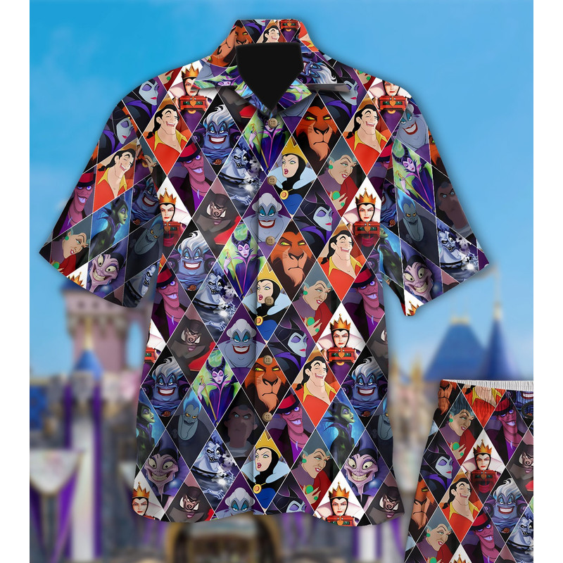 Villain Characters Hawaiian Shirt, Villain Queen Summer Short Sleeve Button Hawaiian Shirt, Beach Shirts, Princess Movie Trip Shirt.jpg
