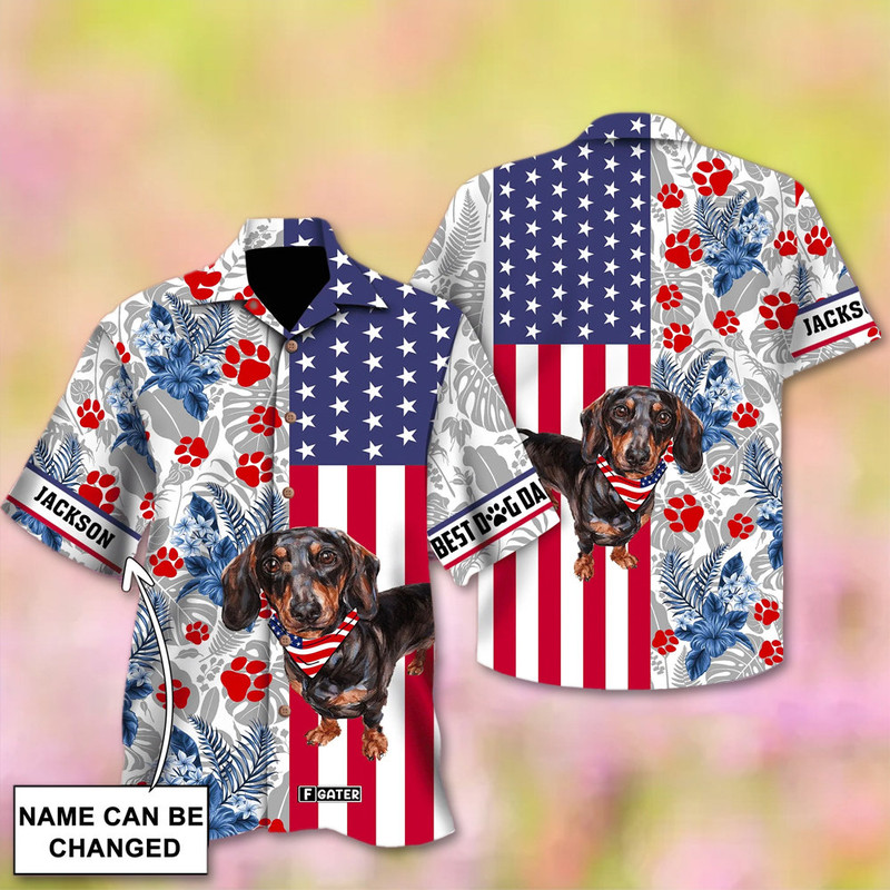 Custom Dachshund Puppies American Flag Hawaiian Shirt, Summer Hawaiian for Men Women, Dog Independence Day Shirt, Animal 4th of July Gift.jpg