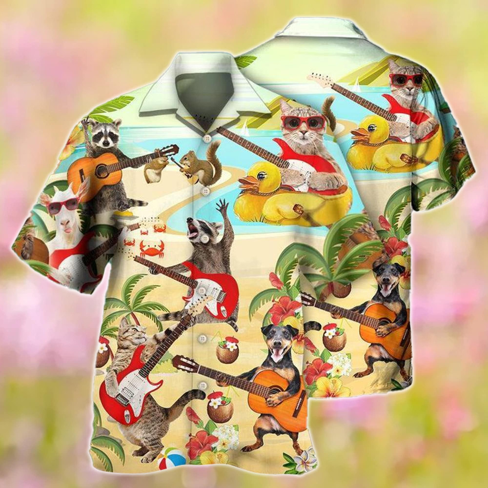 Guitar Pet Animal Aloha Hawaiian Shirt, Guitar Music Animals With Flower Hawaii Shirt, Music Guitar Lovers Shirt, Gift For Summer Trip.jpg