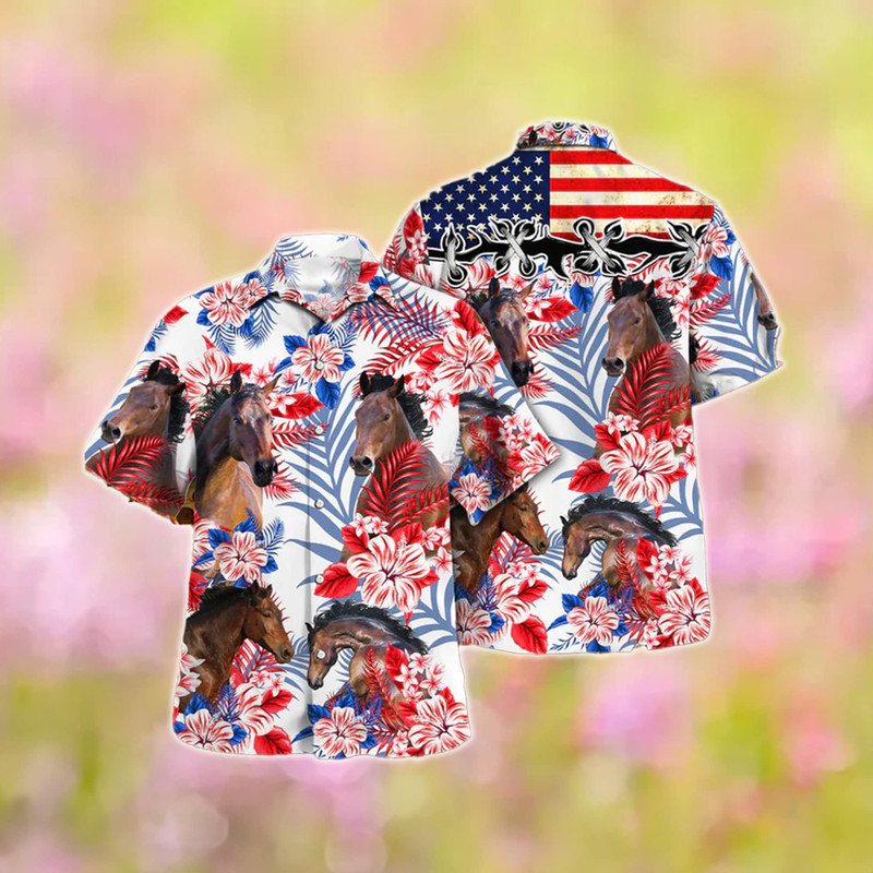 Horse Lovers American Flag Hawaiian Shirt, Horse Aloha Hawaii Shirt, Patriotic Horse Hawaii Shirt, Horse 4th Of July Shirt, Horse Lover Gift.jpg
