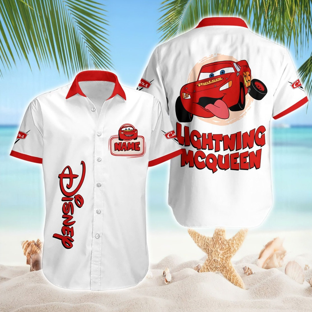 Lightning Mcqueen Hawaiian Shirt, Cars Summer Vacation Button Shirt, Pixar Cars Shirts, Custom Cars Shirt, Disneyworld Family Vacation Shirt.jpg