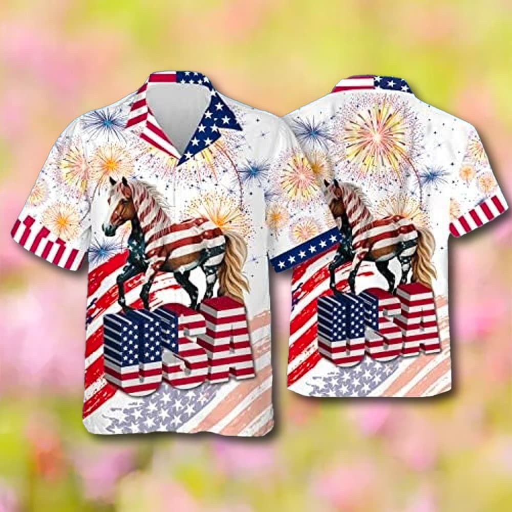 Patriotic Horse American Flag Hawaii Shirt, American History Independence Day Hawaiian Shirt, Horse 4th Of July Shirt, Horse Lover Gift.jpg