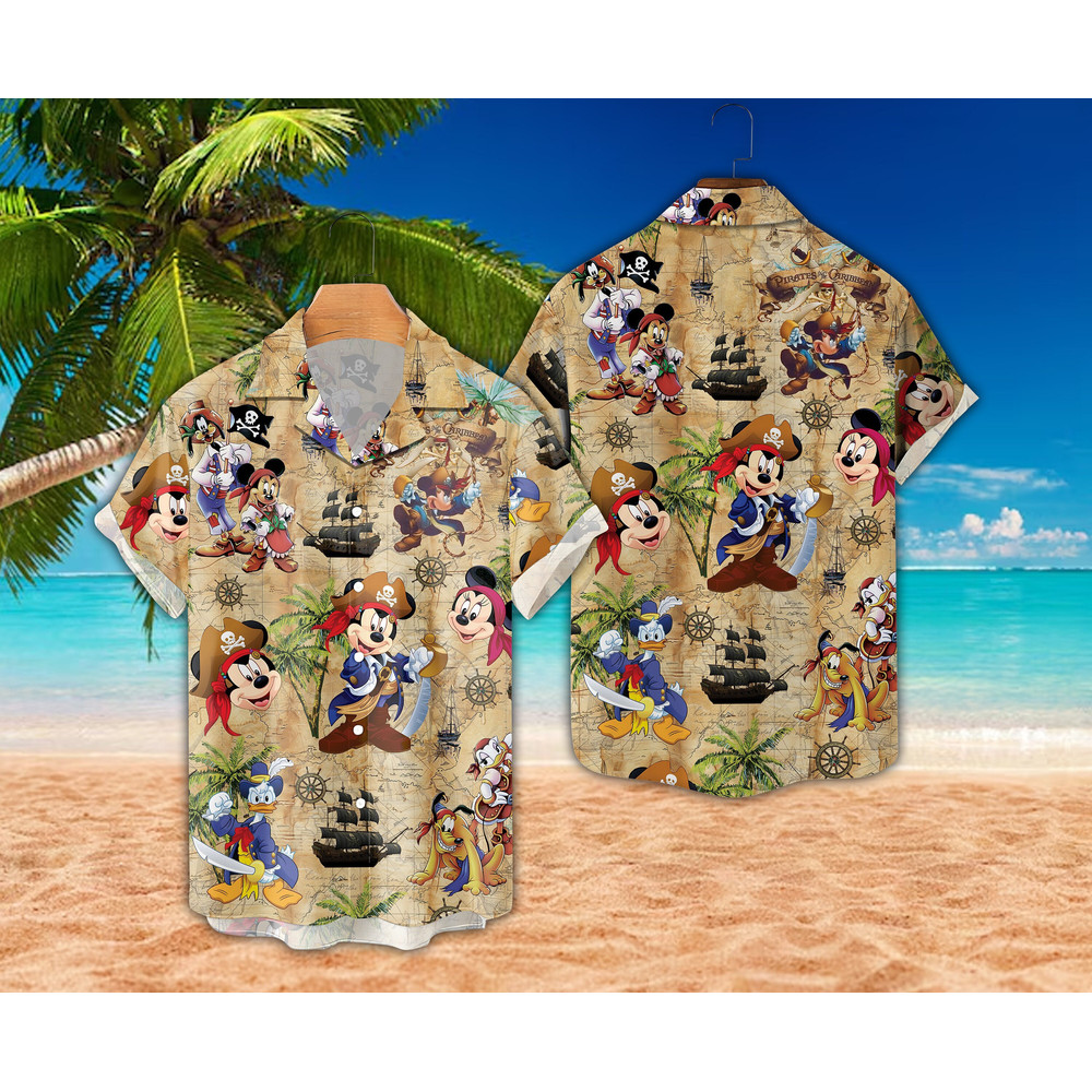 Disneyy Hawaiian Shirt, Mickey Pirate Treasure Map Summer Party Button Down Shirt, Magical Kingdom Summer Shirt, Mickey And Friends Hawaiian.jpg