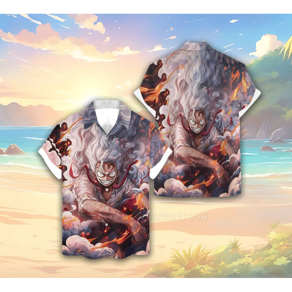 Fire Luff One Piece Hawaiian Shirts, Anime Hawaii Shirt Summer, Unisex Hawaiian Shirt, One Piece Hawaii Beach Shirt, Best Summer Gift 2024.jpg