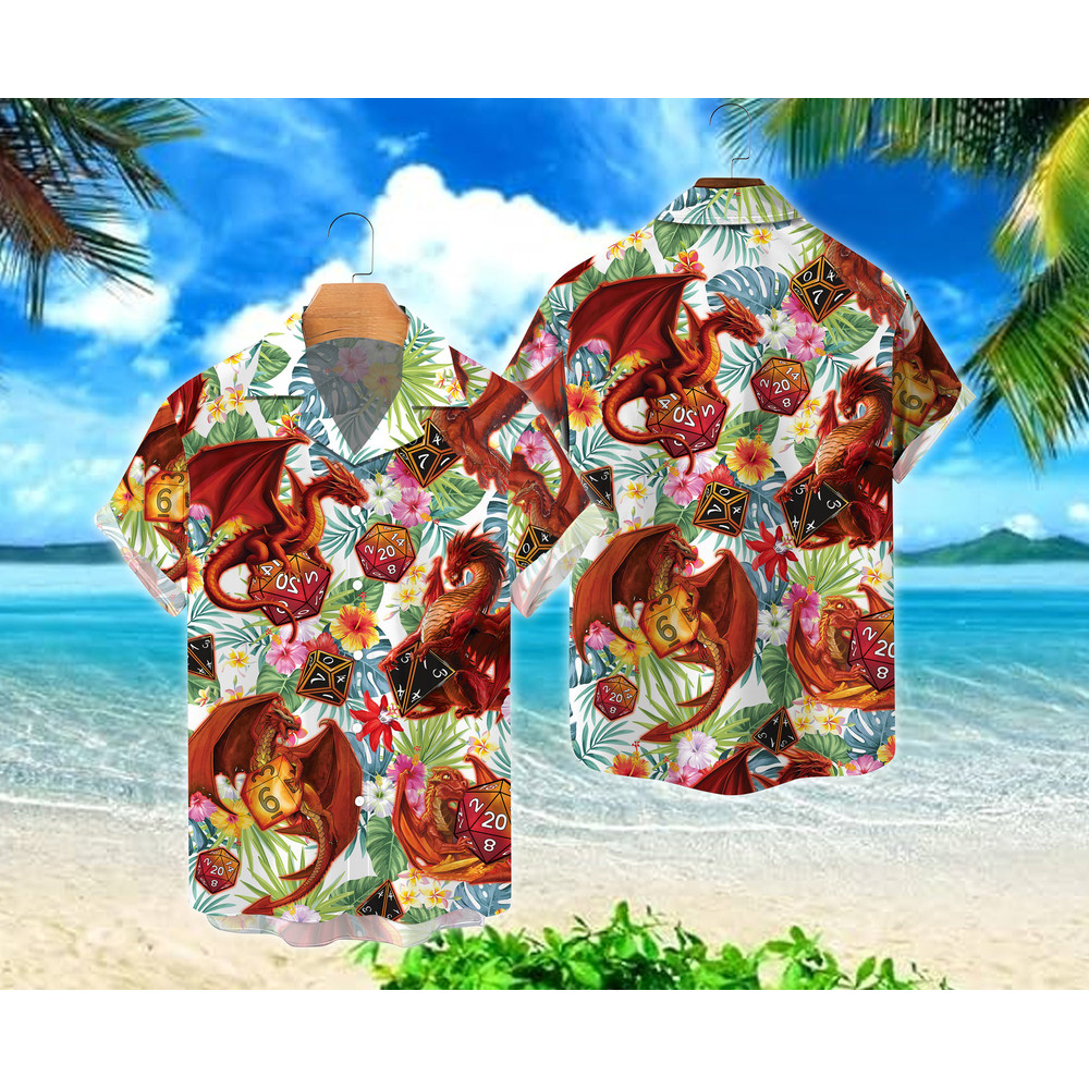 DnD Hawaiian Shirt, Summer Party Button Down Shirt, Tropical Summer Shirt, dungeons and dragons, Summer Vacation, aloha summer.jpg