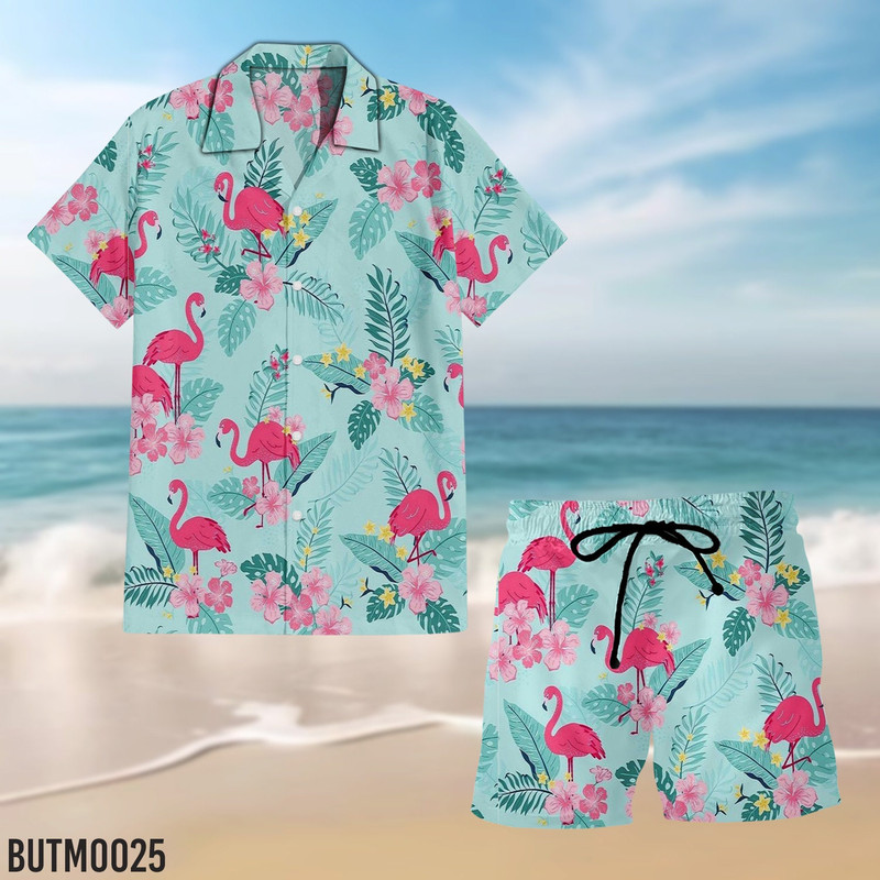 Floral Flamingo Shirt, Flamingo Hawaiian Pant, Floral Leaf Shirt, Flamingo Women Shirt, Men Hawaiian Shirt, Button Up Shirt, Summer Clothes.jpg