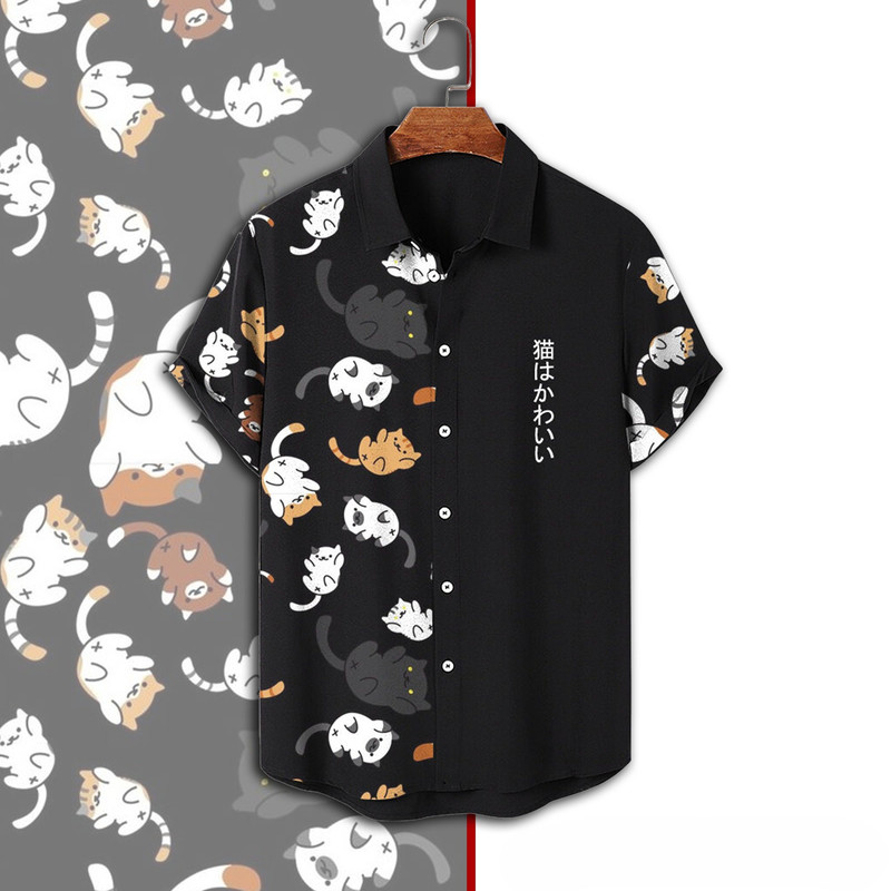 Lazy Cat Hawaiian Shirt, Anime Hawaiian Shirt Summer, Cute Cat Hawaiian Beach Shirt, Best Summer Gift 2024.jpg