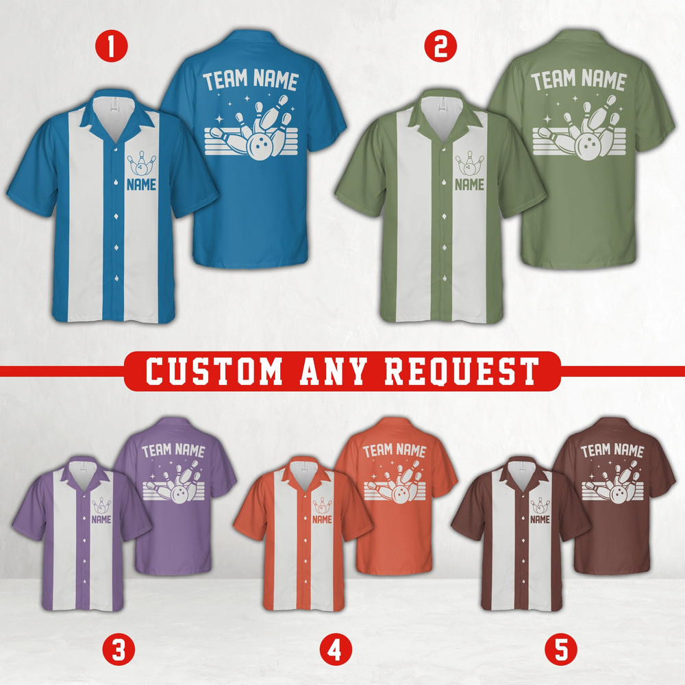 Personalized Retro Bowling Hawaiian Shirt, Custom Name Bowler Button Down Shirt, Matching Bowling Team Shirt, Bowling Lover Gift 2.jpg