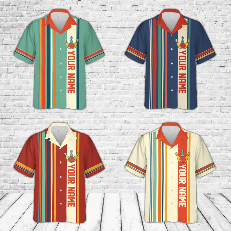 Personalized Retro Bowling Hawaiian Shirt, Custom Name Bowler Button Down Shirt, Matching Bowling Team Shirt, Bowling Lover Gift 3.jpg
