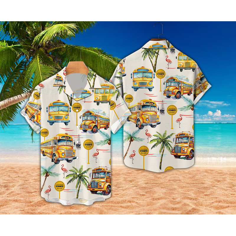 School Bus Hawaiian Shirt, Bus Driver Summer Button Down Shirt, Tropical Palm Tree Shirt, Funny School Bus Driver Aloha Summer Hawaiian.jpg