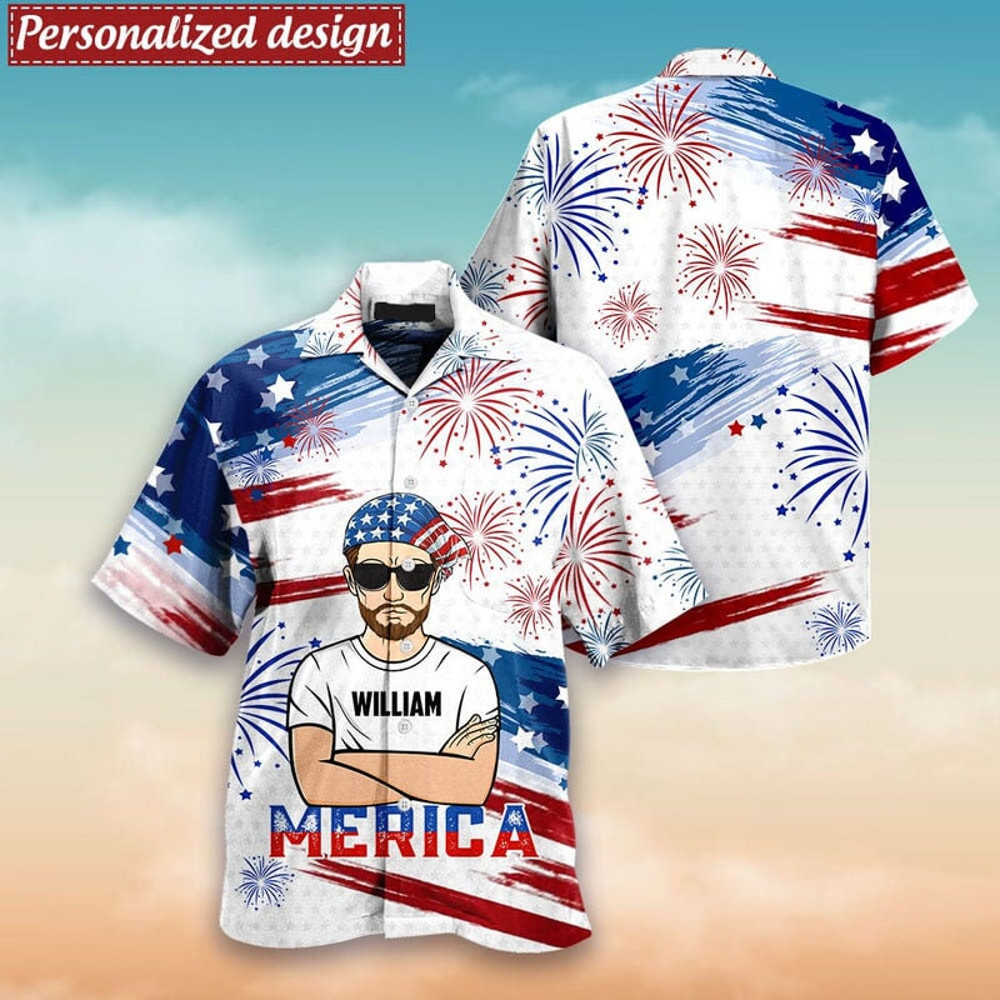 Super Cool Man Merica Independence Day Personalized 3D T-shirt Hawaiian Shirt Men's Hawaiian Shirt, Vintage 90s Beach Cool Man Beach Shirt.jpg
