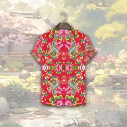 unisex shirt, with peacock quilt pattern clan motifs, breathable, absorbent, cool fabric, tropical shirt, , best summer