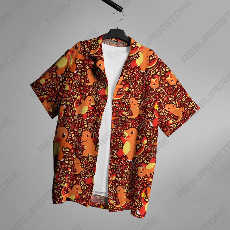 Charmander Hawaiian Japanese Anime Button-Up Shirt Summer Hawaiian Fire Charmander Shirt Gift.jpg