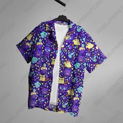 gengar mimikyu ghost tropical button up shirt, anime gengar mimikyu shirt,