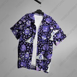gengar mimikyu ghost tropical button up shirt, japanese anime shirt,