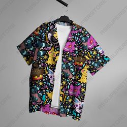 gengar mimikyu ghost tropical button up shirt, summer summer shirt, ghost gengar mimikyu shirt,