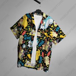 pikachu yamper tropical button up shirt, anime summer shirt,