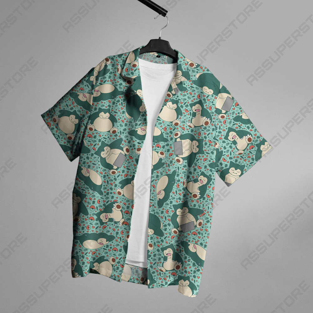 Snorlax Hawaiian Button Up Shirt Japanese Anime Hawaii Shirt Gift.jpg
