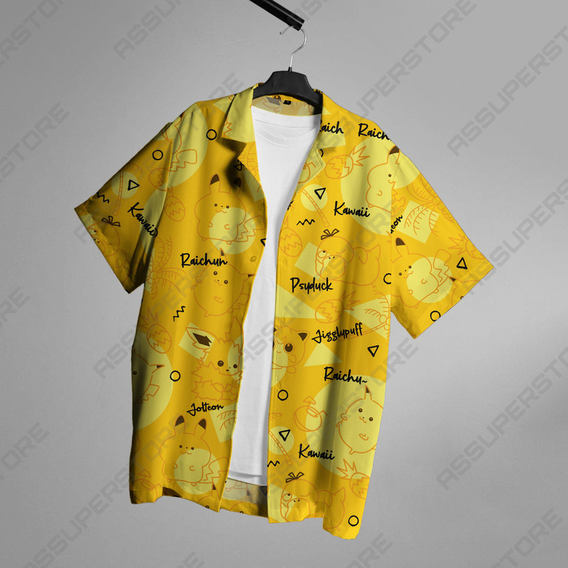 Yellow Pikachu Hawaiian ShirtJapanese Anime Pikachu Button Up Shirt Gifts.jpg