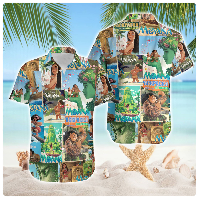 Disneyland Moana Hawaiian Shirt, Hei Hei Pua Hawaii Shirt, Summer Beach Shirt, Princess Moana Birthday Gift, Family Vacation 2024 Shirt.jpg