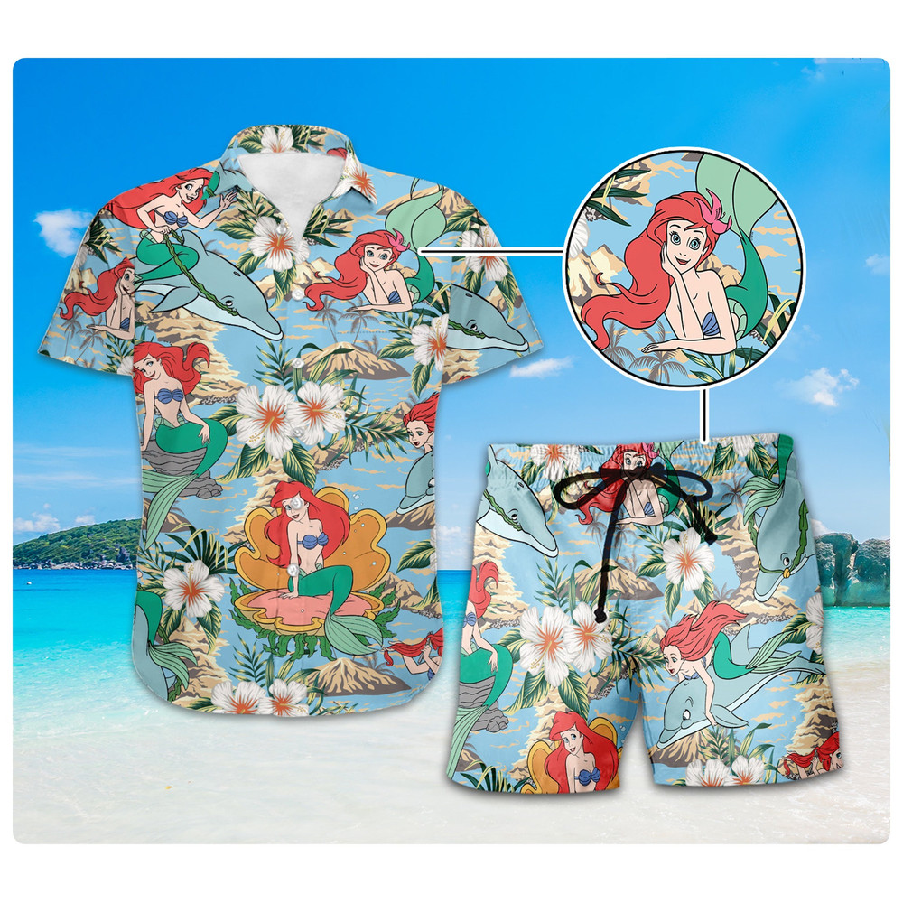 Princess Ariel Hawaiian Shirt, Disneyland Princess Hawaii Shirt, Little Mermaid Shirt, Girls Trip Shirt, Disneyland Family Vacation Tee.jpg