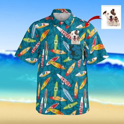 custom pet face surfing summer tropical shirt with pocket personalized photo for dog cat tropical shirt summer gift fath