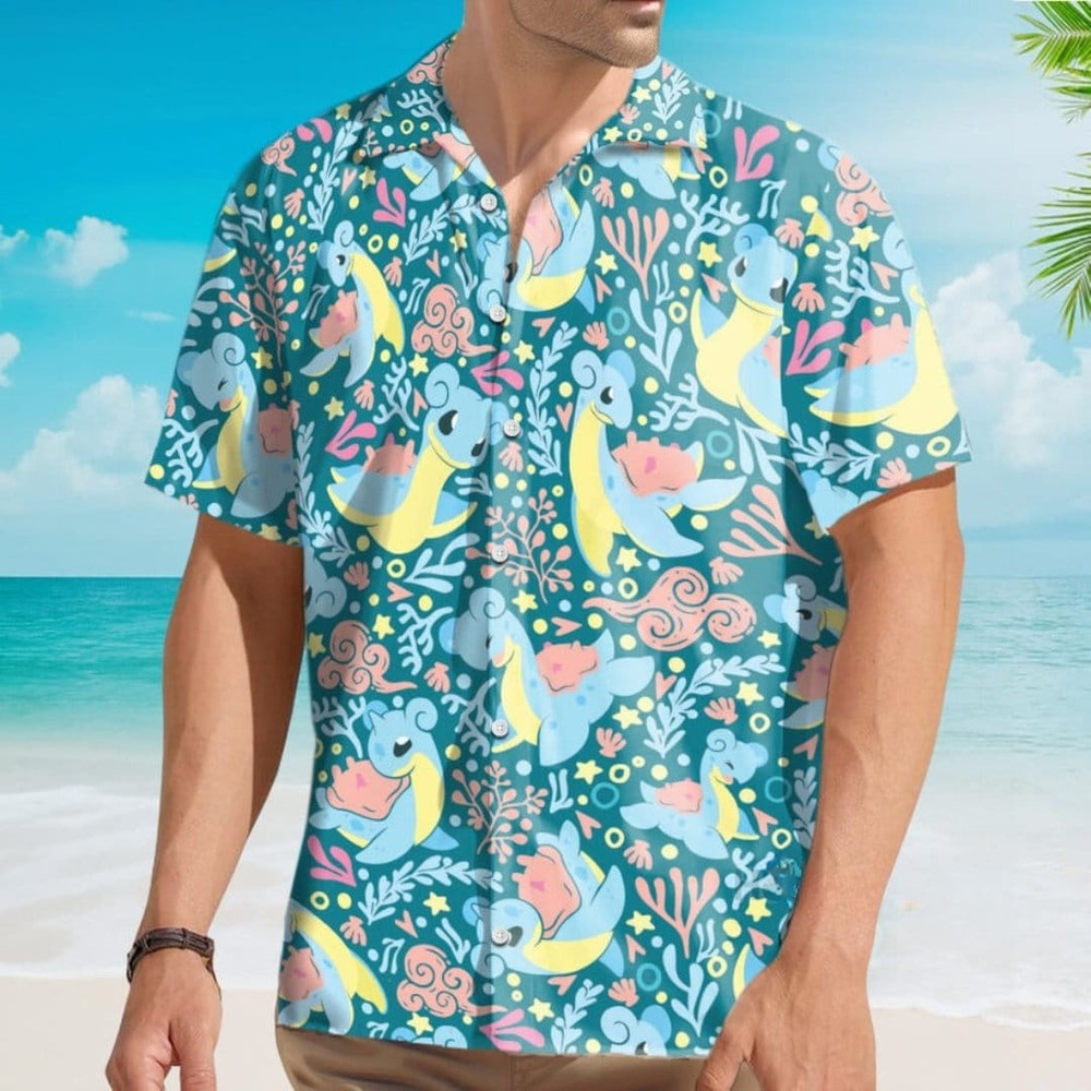 Lapras Hawaiian Shirt, Anime Shirt Lapras Shirt Gift, gift for dad, gift for friend, new dad gift, summer beach 2024, summer hawaiian shirt.jpg