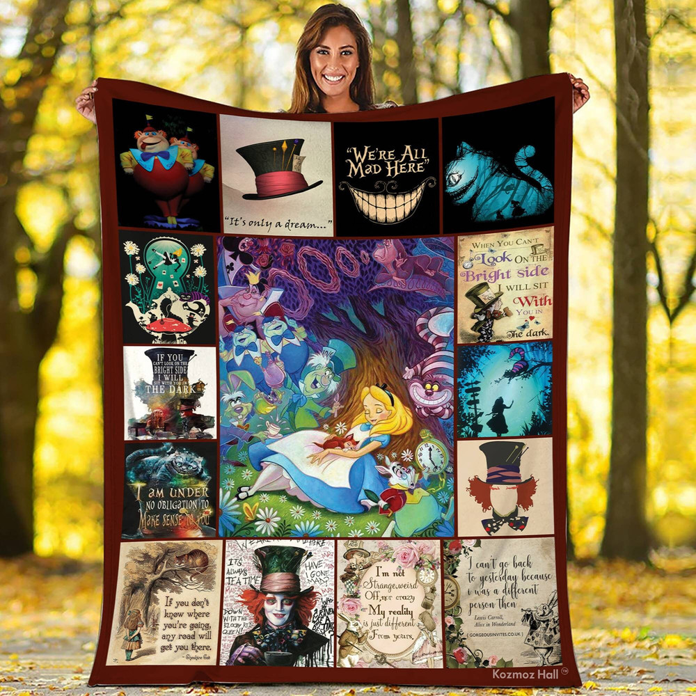 Alice In Wonderland Fleece Blanket  Alice Cheshire Cat We're All Mad Here Fleece Blanket  Magic Kingdom Throw Blanket Couch Sofa 2.jpg