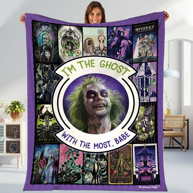 Beetlejuice Fleece Blanket  Beetlejuice I’m The Ghost With The Most Babe Fleece Blanket  Horror Halloween Throw Blanket Couch Sofa.jpg