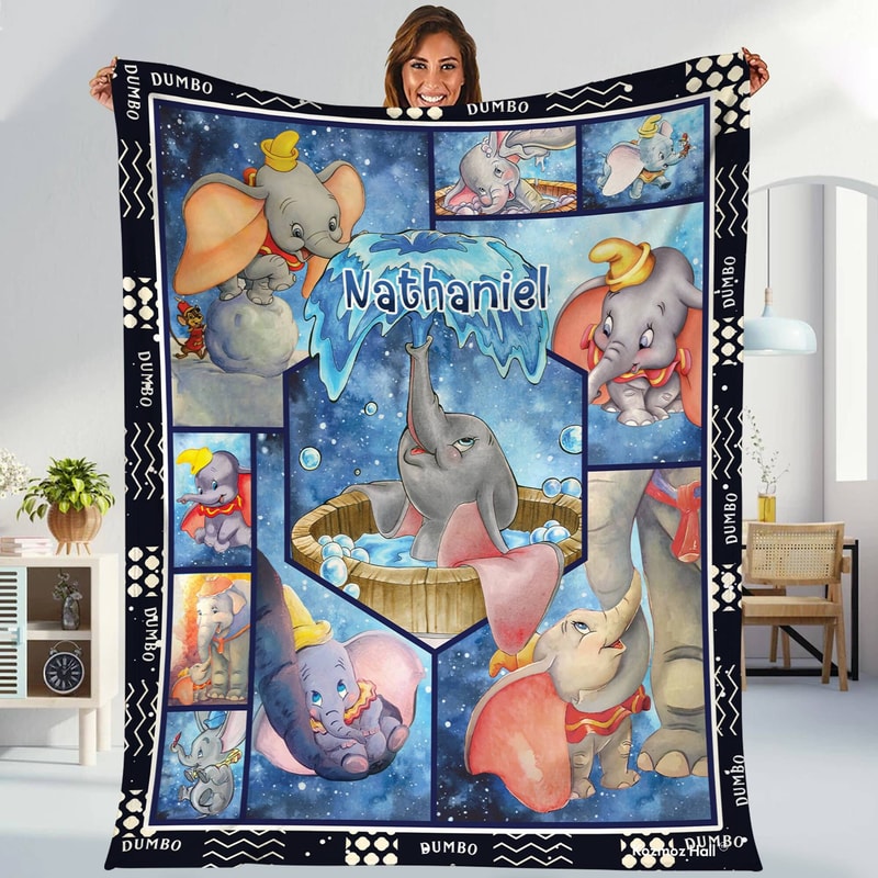 Personalized Elephant Dumbo Blanket Dumbo Fleece Blanket Magic Kingdomn Dumbo Birthday Gifts Dumbo Christmas Blanket 1.jpg