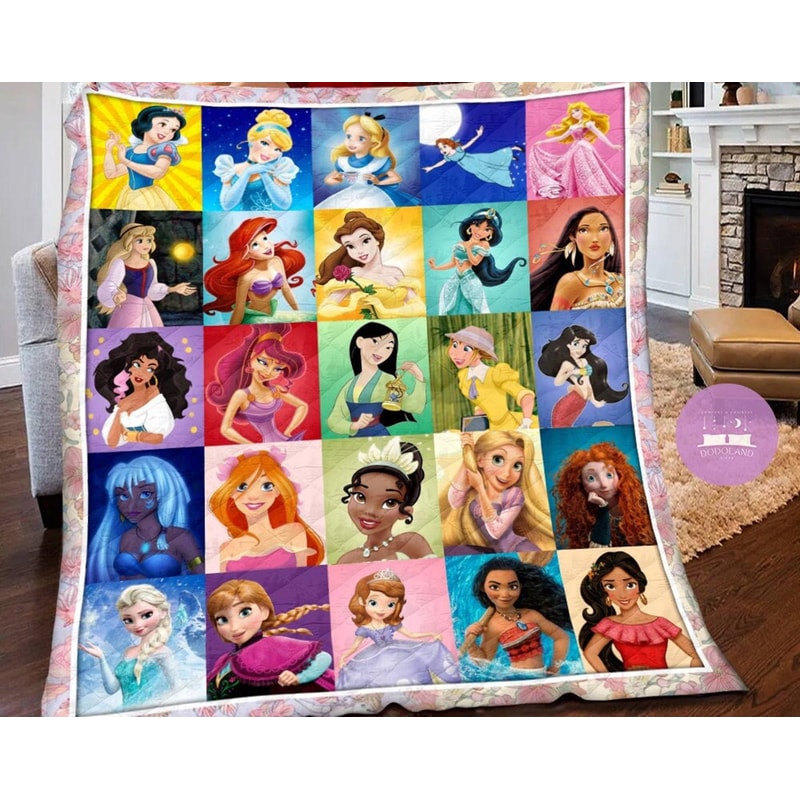 Princess Fleece Blanket Cinderella Jasmine Snow White Ariel Blanket Magic Kingdom Family Throw Blanket for Bed Couch Sofa.jpg