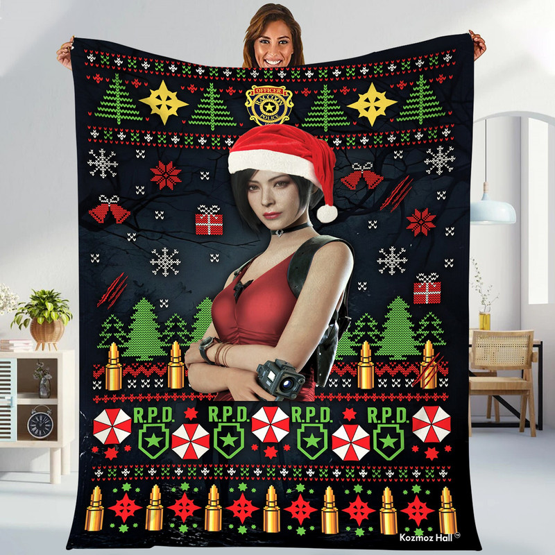 Resident Evil 4 Xmas Blanket Leon Kennedy Albert Wesker Ada Wong Fleece Blanket Resident Evil Re4 Video Game Throw Blanket Couch Sofa 2.jpg