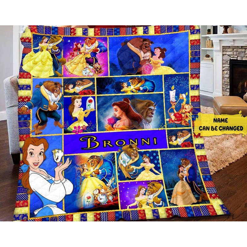 Beauty and the Beast Fleece Blanket Frame Style Border Embroidery Baby Shower Gift Belle and Beast Dance Cotton Print & MinkyBelle.jpg