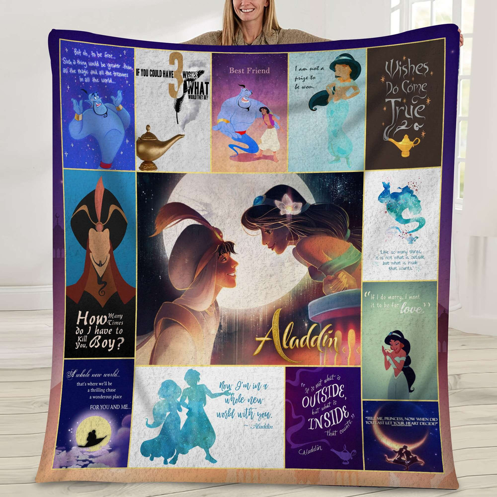 Aladdin Fleece Blanket Aladdin Characters Blanket Aladdin Jasmine Genie Throw Blanket for Bed Couch Sofa 5.jpg